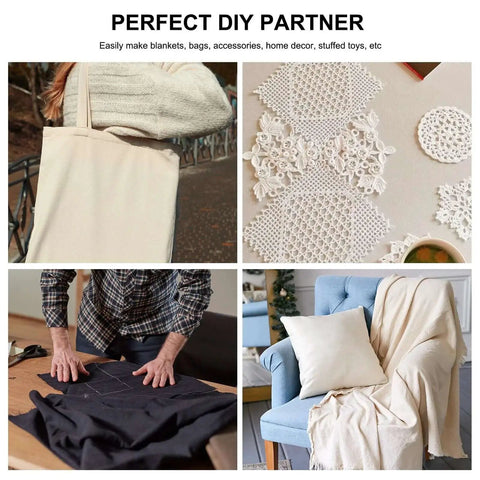 Collage of DIY projects using rotary blade and drive housing set for Maker, includes fabric cutting, crochet lace, and home decor.
