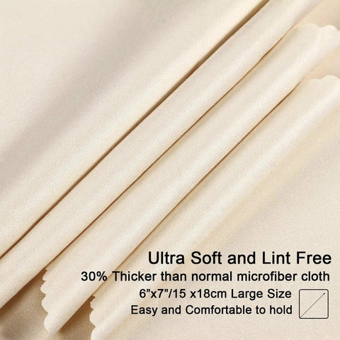 Close-up of Ten Pack Microfiber Cleaning Cloths 6x7 Inches Lint Free For Eyeglasses Screens showing fabric texture and size details.