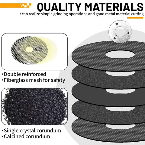 Five Piece Three Inch Cut Off Wheel Set with Quarter Inch Shaft Mandrel for die grinders, showing reinforced discs and materials