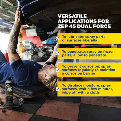 Mechanic using Go-To Dual Force Multi-Purpose Lubricant And Penetrant Aerosol, 14 Oz Can for maintenance under car