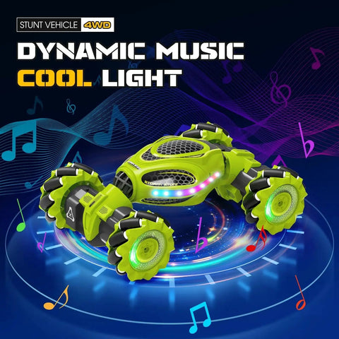 Bright green Gesture Sensing RC Stunt Car With Hand Wave Control And Remote Two Point Four Gigahertz 4WD Drift Car with lights and music