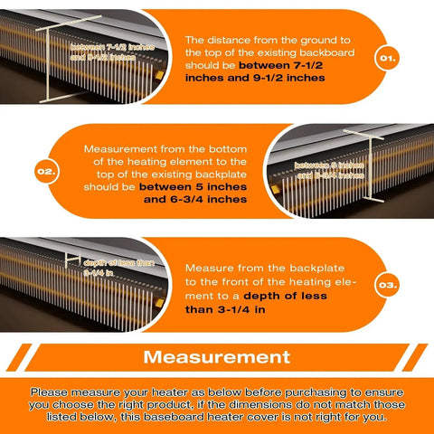 Measurement guide for 4 Foot Baseboard Heater Cover With Left And Right End Caps For Replacing Old Rusty Electric And Baseboard Covers Easy Fit Radiator Shield For Home Heating.