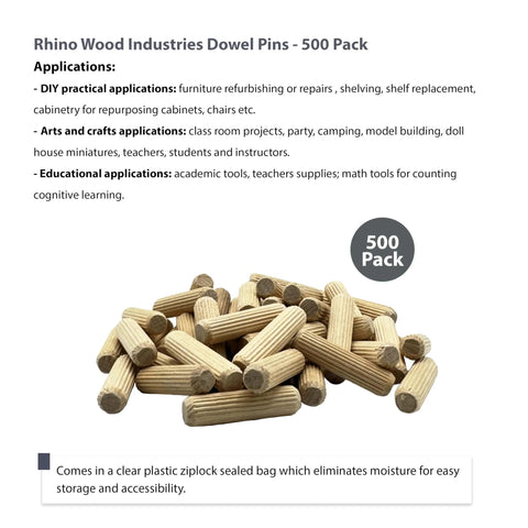 3/8 In X 1-1/2 In Dowel Pins, 500 Pack, Kiln-Dried Birch Hardwood, Fluted And Beveled Ends, Pile View