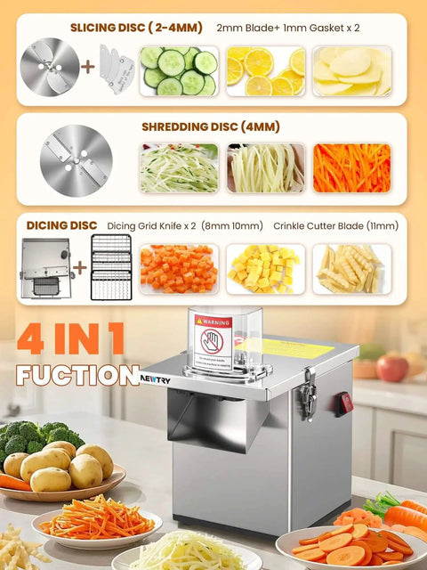 Image of 4 In 1 Commercial Vegetable Processor Electric Veggie Slicer, Dicer, Shredder, Crinkle Cutter All Stainless Steel by Newtry.