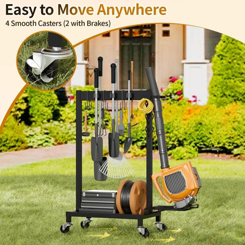 Beefed Up Cleaning Supplies Organizer And Broom Mop Holder Cart With Wheels For Laundry Garage And Closet Storage