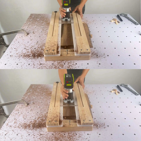 Router Sled Flattening Jig For Wood Slabs And Epoxy Tables, Adjustable Planing Sled Kit in use on wood slab