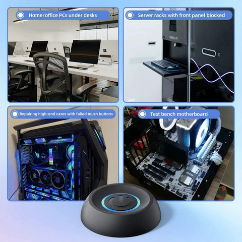 External Desktop PC Power Button With 118-Inch Cable And LED Indicator used in various setups like offices and test benches.