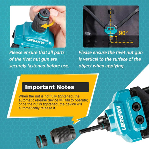 Instructions for using Rivet Nut Tool Kit 16 Inch Hand Rivnut Kit With 11 Interchangeable Mandrels And 110 Rivet Nuts Carrying Case.