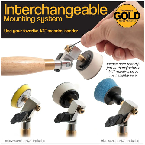 Woodturning Bowl Sander Kit with Dual Bearing Head and Hardwood Handle featuring interchangeable mandrel system