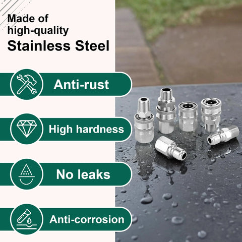 POWER TOWN 3/8 in stainless steel quick-connect fittings set with male and female NPT adapters for pressure washers