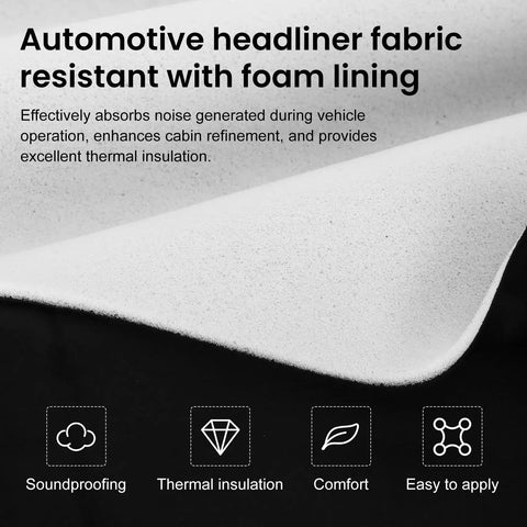 Close-up of Black Suede Headliner Fabric With Foam Backing 122x60 For Car Truck SUV RV, showing texture and foam lining.