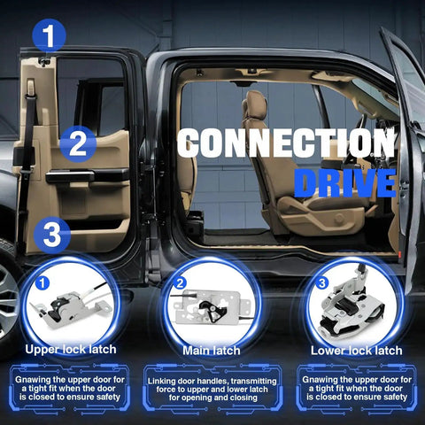 Diagram showing installation of Rear Door Lock Latch Cable Assembly For Ford F150 Super Crew Cab 2004 2008 with connection points.