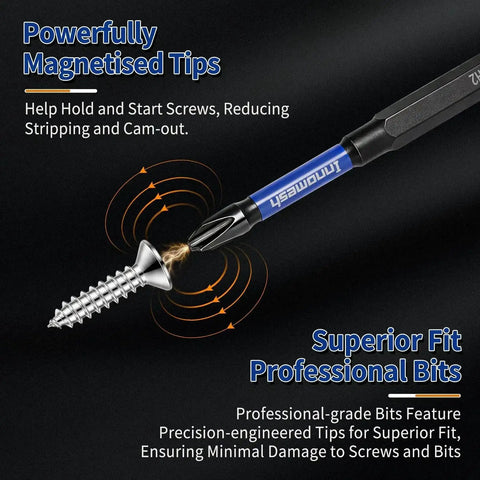 Magnetic bit from Pro Grade 13Piece ECX Bit Set FPH2 With Phillips Pozidriv Slotted Bits showing superior fit and powerful magnetisation.
