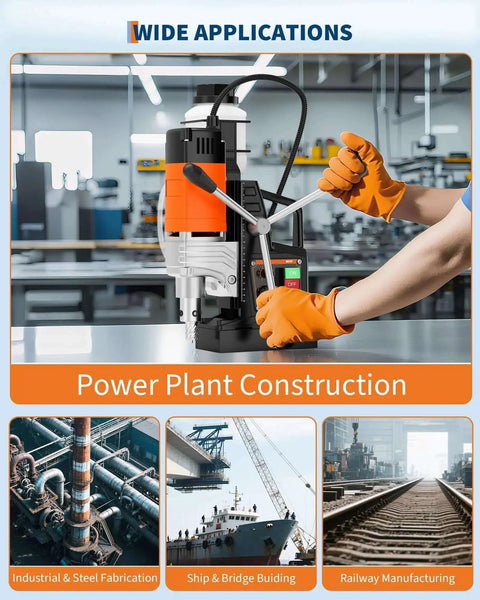 Beast Magnetic Drill Press With 1750W Copper Motor And 810 RPM in use at power plant, wide applications for heavy metalwork