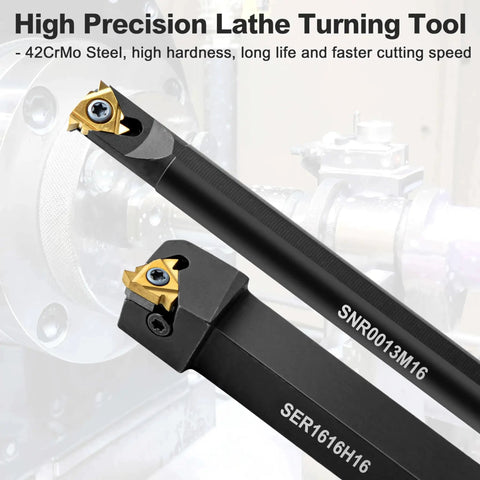 Metal Lathe Pro Grade Cutting Tool Set With One Half Inch And Five Eighth Inch Threading Bars, Ten Indexable Carbide Inserts, And Wrenches For Turning, Threading, And Boring On Lathe Machines Includes Internal 16IR And External 16ER Inserts