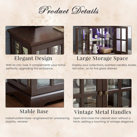 Product details of 32 Inch Glass Liquor Cabinet With Seven Color LED Lights Smartphone Control Mirrored Display Panel