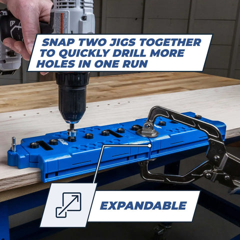 One Quarter Inch Shelf Pin Jig For Cabinets And Furniture With Edge Aligned Precision Hole Drilling Guide And Adjustable Shelf Pin Tool For Even Spacing And Quick Pro Grade Setup being used with drill on wood surface