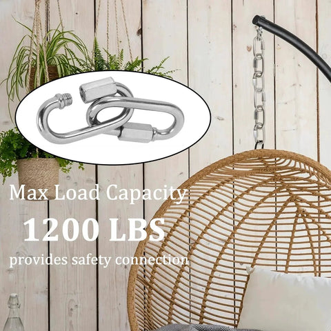 Stainless Steel Quick Links Set For Versatile Use 304 Stainless Chain Links Heavy Duty Quick Links with 1200 lbs capacity shown on hammock