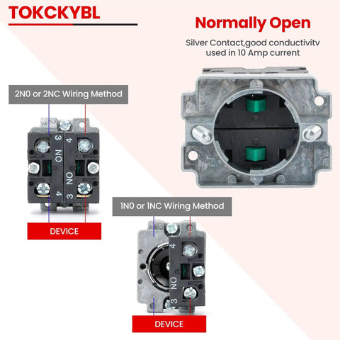 Internal components of Beefed Up 22mm 3 Position Maintained Selector Switch 2NO 660V 10A showing wiring methods.