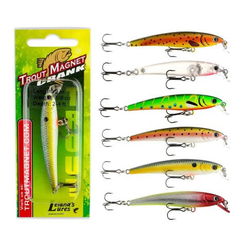 Crankbait Magnet Lure 2.5 Inch With Jerk Action And Rattle, Evenly Weighted For Brook Trout And Other Species assorted lures.