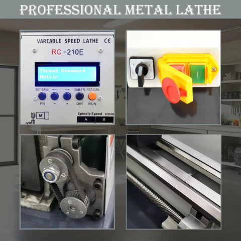 Close-up of Gearless 8x31 Metal Lathe With Electronic Leadscrew Auto Metric Inch Thread Switching 1100W Brushless Motor