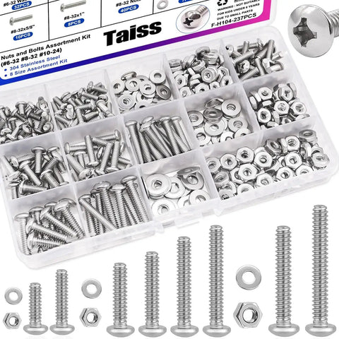 304 Stainless Steel Machine Screws Bolts Nuts And Washers Assortment Kit With 8 Sizes And 237 Pieces DIY Ready SAE Phillips Pan Head Hardware Set For Projects And Repairs Includes Size 6 32 8 32 And 10 24 Fasteners neatly organized in storage box