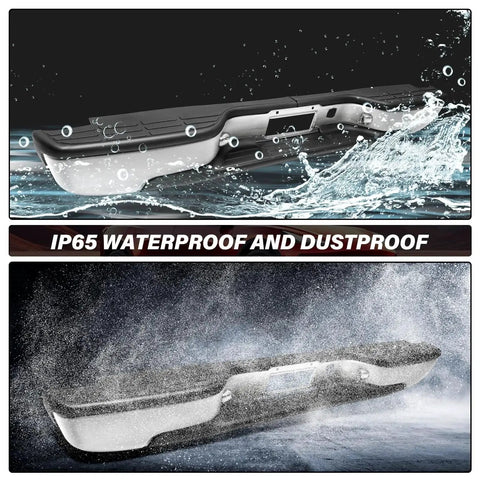 Chrome Rear Step Bumper Assembly Silverado and Sierra 1999 To 2007 Classic in water splash effect demonstrating waterproof feature.