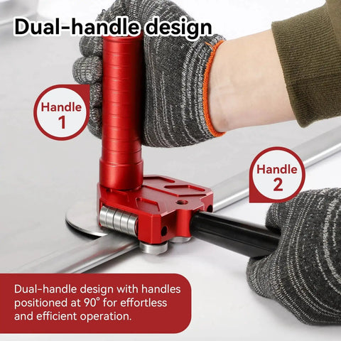 Sheet Metal Bender One Station Disc For 90 To 180 Degree Bends With Ergonomic Rotary Handle Delivers 0.59 To 1.18 Inch Curved Bends Works On Galvanized Iron Copper Aluminum And Stainless Steel Under 1mm Adjustable Roller Tool For Thin Sheet Metals dual-handle design close-up
