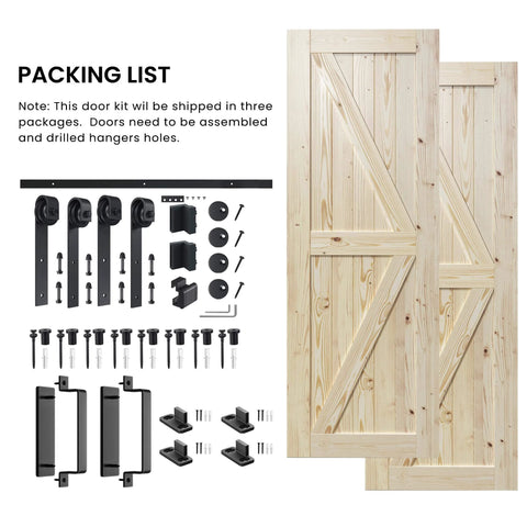 Double Sliding Barn Door 30x80 With 10 Ft Hardware Kit Included Unfinished Solid Spruce Wood Easy Assembly For DIY Home