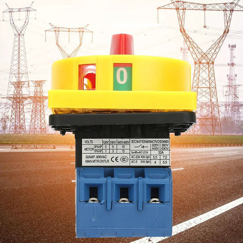 Up To 32A Rotary Switch With 3 Pole 2 Position Disconnect Rotary Cam Selector for industrial power control, close-up front view