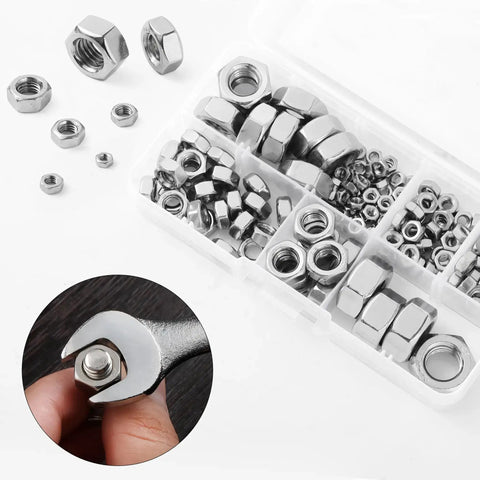 Metric Hex Nut Set, 145-Piece Assortment Kit With 7 Sizes M3 M4 M5 M6 M8 M10 M12, 304 Stainless Steel Nuts For Hardware And Machinery