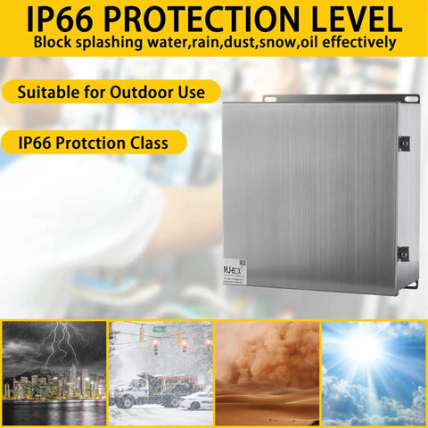 Stainless Steel Electrical Enclosure Box 12 X 12 X 6 In 304 Grade, Explosion Proof, IP66 Waterproof with side view.