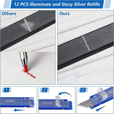 Comparison of Pro Grade Welding Pencil Marker Kit With 24 Silver Round Refills for metalwork, highlighting refill strength