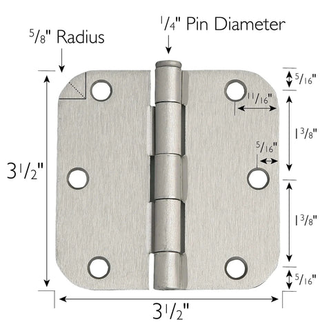 Interior Door Frame Hinges 3-Pack, Water-Resistant And Pre-Lubricated For Left Or Right Handed Doors, Steel, Satin Nickel, 3.5 x 3.5 inches.