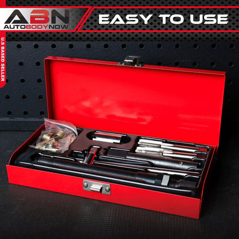 Spark Plug Thread Repair Kit For 14mm Metric Ports With Rethreading Taps Inserts And Reamer Deep Seat Fix opened in red case