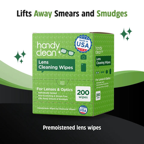 Non Scratch Streak Free Pre Moistened Lens Wipes For Glasses And Screens 200 Ct box with USA made label