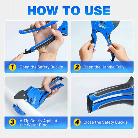 How to use Beast Mode Heavy Duty Ratchet Pipe Cutter For PEX PVC PPR Hoses Up To 2 1/2 Inches With Deburring Tool Included