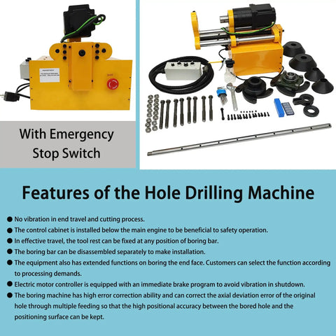Pro-Grade Portable Precision Boring Machine For Heavy Machinery On-Site Drilling And Repair Bores 45-180mm Diameter With 380mm Travel And 150cm Bar 110V Power Ideal For Excavators Loaders And Cranes HayWHNKN with tools and emergency stop switch