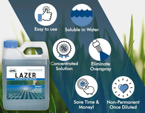 Lazer Blue Spray Pattern Indicator Dye For Turf And Lawns 32 Ounces Concentrated Water Based Marker For Weeds Fertilizers Pesticides Fungicides