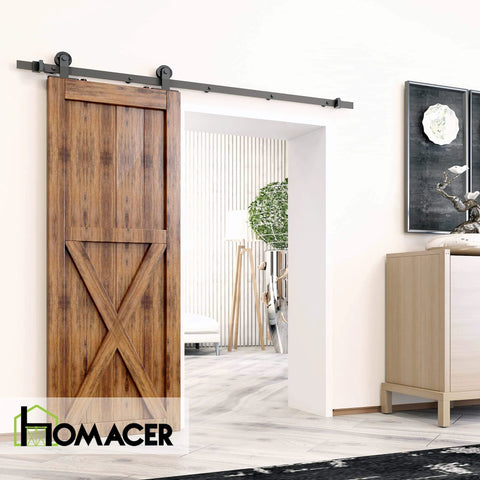 Black Rustic Non Bypass Sliding Barn Door Hardware Kit Built Tough For A Single Door 7ft Long Flat Track With T Shape Rollers