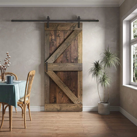 36 In By 84 In Knotty Pine Sliding Barn Door Kit With Hardware In Kona Coffee Smoky Gray Dope Finish, Hand Made In USA
