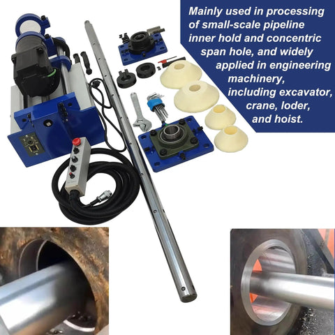 Industrial Line Boring Machine For Engineering Machinery With 45mm To 160mm Hole Diameter And 300mm Travel Built Tough Heavy Duty Precision Hole Drilling Tool With Boring Bar For Excavators Cranes And Loaders 110V, components and close-up views.