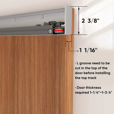 Concealed Barn Door Hardware Kit With Soft Close Mechanism And Hidden Track, Wall Mounted Invisible Sliding Door System With Groove Cut