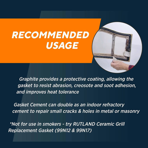 Rutland wood stove gasket replacement kit with graphite-impregnated rope gasket, 3/4 in x 7 ft, black.