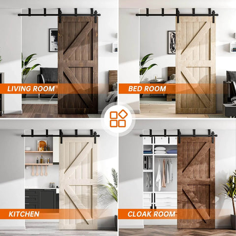 Heavy Duty Ceiling Mount Sliding Barn Door Hardware Kit For Single Door Black Finish Ceiling Track System installed in rooms