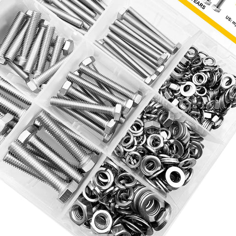 Pro Grade 448 Piece M5 M6 M8 Screw Set With Hex Head Bolts Nuts And Washers In 304 Stainless Steel Fully Threaded Kit