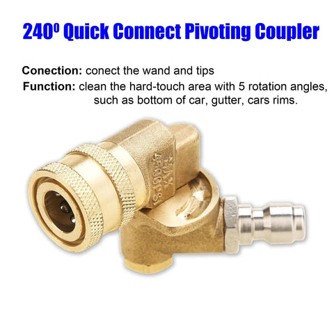240 degree quick connect pivoting coupler for All In One Pressure Washer Accessories Kit With 7 Nozzle Tips for up to 4500 PSI