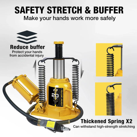 Low Profile 20 Ton Air Bottle Jack With Aluminum Pump And Slow Release showing buffer and spring details