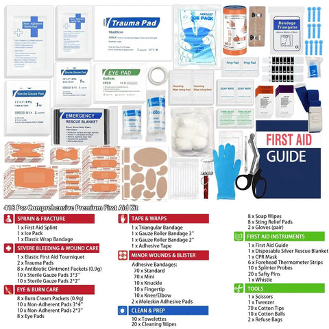 Essential 418 Piece First Aid Kit For Home Travel Camping Hiking And Outdoor Emergencies With Tear Resistant Survival Supplies