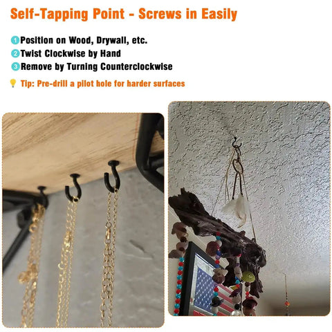 Half Inch Small Screw Hooks Set 120 Pcs Rust Resistant Coated Steel Mini Twist In Hooks For Hanging Decor on Wall and Ceiling
